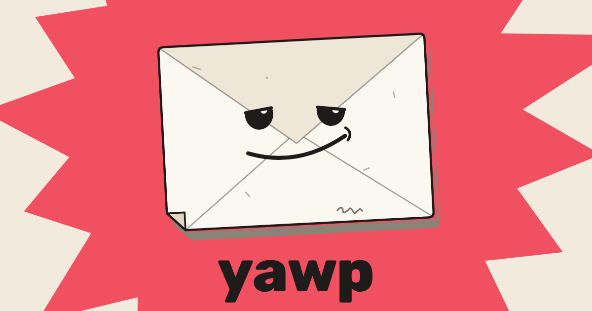 Yawp key art: a smirking envelope on a red burst